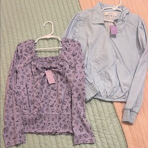 Evsie (Maurice’s) Girls 2-Pack Purple Floral Blouse and Blue Striped Top